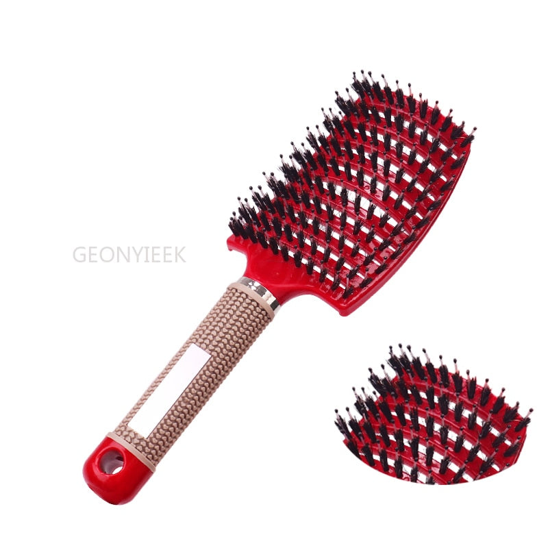 Haarbürste, Kopfhaut-Massagekamm, Haarbürste mit Borsten und Nylon für Damen, nasse, lockige Haarbürste zum Entwirren für den Salon, Friseur-Styling-Tools