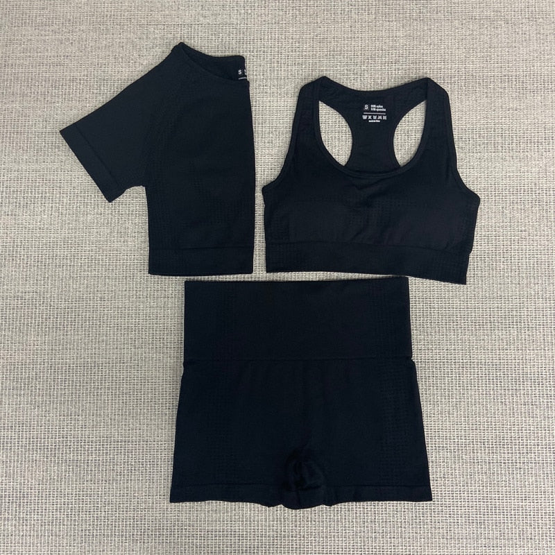 Nahtlose frauen yoga fitness sport anzüge Gym Kleidung frauen Fitness Sport Yoga Yoga Sport Bh + Leggings shorts + kurze ärmel