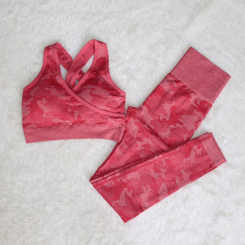 Newest Yoga Set Women Seamless Camouflage Tops/Pants Fitness Sports Bra High Waist GYM leggings  Camo Fitness Suit Workout Sets