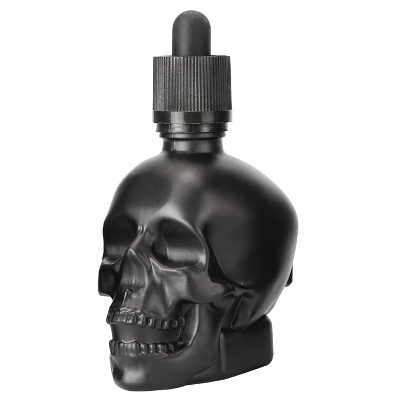 1 Stück 30 ml Totenkopfflasche, Bitterflasche, E-Liquid, mattierte schwarze Tropfflasche aus Glas in Totenkopfform mit Kindersicherung