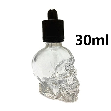 1 Stück 30 ml Totenkopfflasche, Bitterflasche, E-Liquid, mattierte schwarze Tropfflasche aus Glas in Totenkopfform mit Kindersicherung