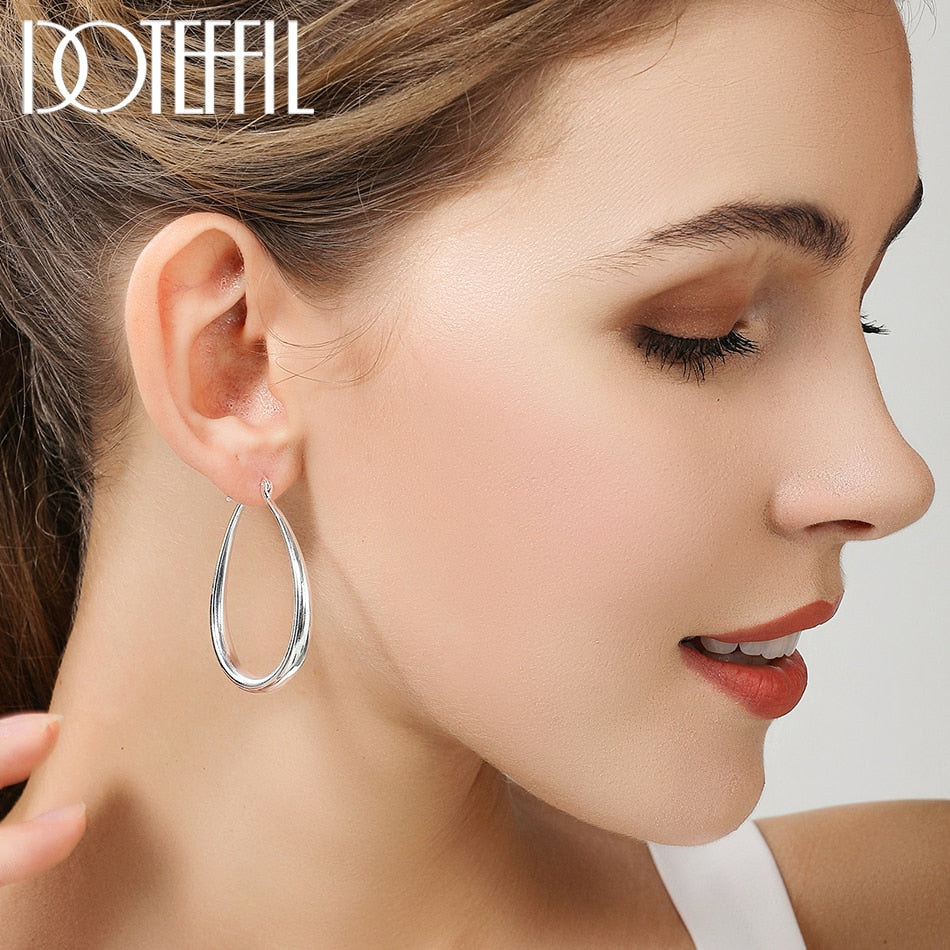 DOTEFFIL 925 Sterling Silber Glatte Kreis 41mm Hoop Ohrringe Für Frauen Dame Geschenk Mode Charme Hohe Qualität Hochzeit Schmuck