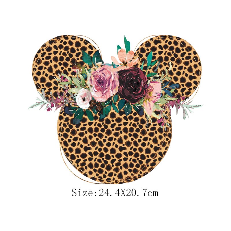 Leopard Print Flower Sticker On Clothes DIY Thermal Stickers For T-Shirts Fashion Girls Patch On Clothing Iron On Transfer Patch