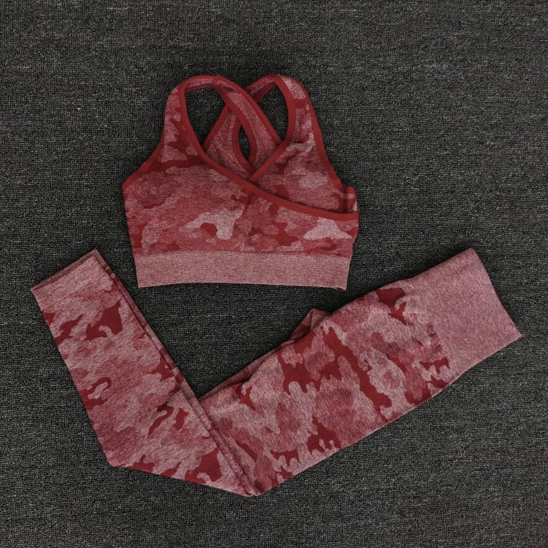 Newest Yoga Set Women Seamless Camouflage Tops/Pants Fitness Sports Bra High Waist GYM leggings  Camo Fitness Suit Workout Sets