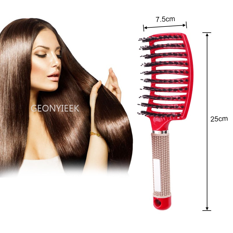 Haarbürste, Kopfhaut-Massagekamm, Haarbürste mit Borsten und Nylon für Damen, nasse, lockige Haarbürste zum Entwirren für den Salon, Friseur-Styling-Tools