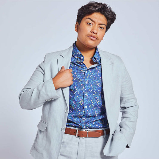 लाइट ग्रे लिनन ब्लेज़र