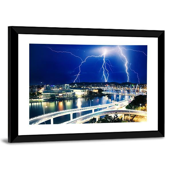 Lightning Strikes Over River Canvas Wall Art-3 Horizontal-Gallery Wrap-25" x 16"-Tiaracle