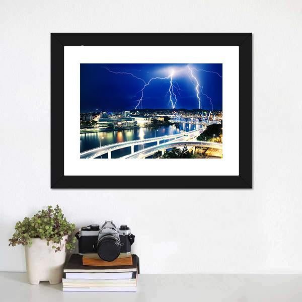 Lightning Strikes Over River Canvas Wall Art-3 Horizontal-Gallery Wrap-25" x 16"-Tiaracle