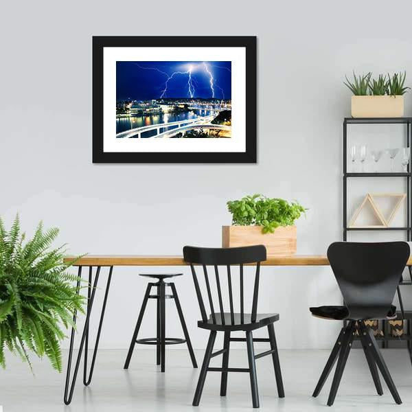 Lightning Strikes Over River Canvas Wall Art-3 Horizontal-Gallery Wrap-25" x 16"-Tiaracle