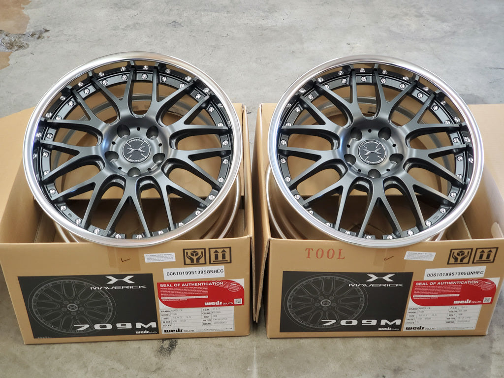 MAVERICK 709M 18x9.5" +39 H-DISK 5x114.3 REVERSE MATTE CARBON ANODIZED POLISH Wheels (Set Of Four)