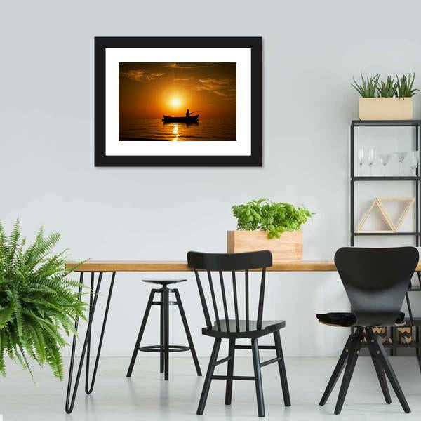 Man Fishing Under Sunset Canvas Wall Art-3 Horizontal-Gallery Wrap-25" x 16"-Tiaracle