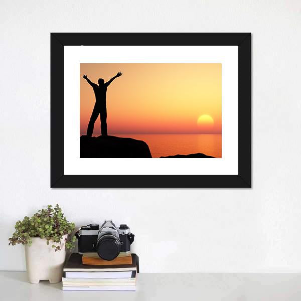 Man Greeting Sun Canvas Wall Art-3 Horizontal-Gallery Wrap-25" x 16"-Tiaracle