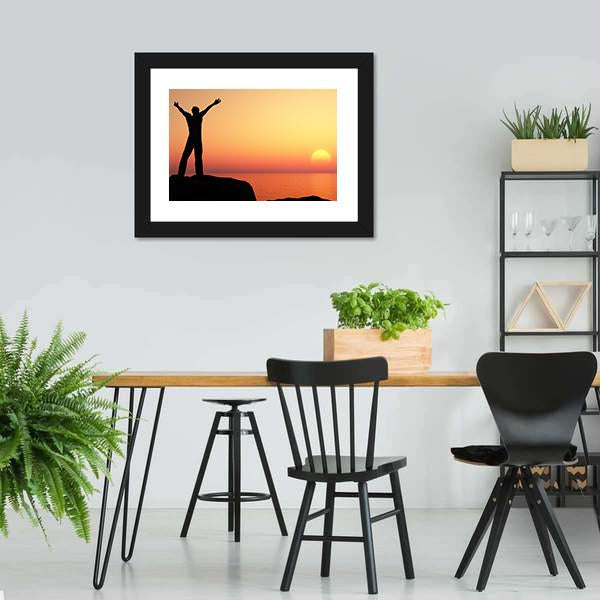 Man Greeting Sun Canvas Wall Art-3 Horizontal-Gallery Wrap-25" x 16"-Tiaracle