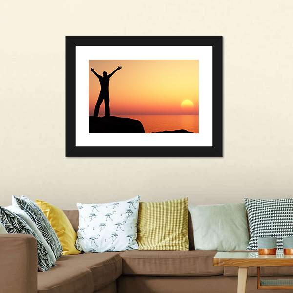 Man Greeting Sun Canvas Wall Art-3 Horizontal-Gallery Wrap-25" x 16"-Tiaracle