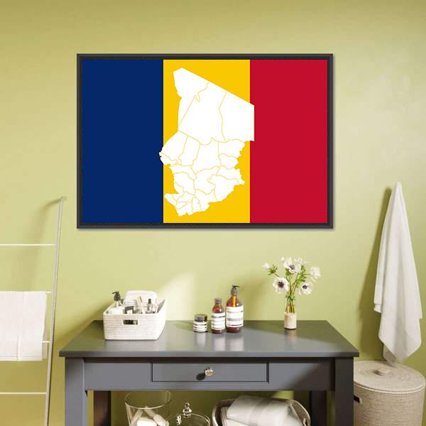 Map In Chad Flag Canvas Wall Art-3 Horizontal-Gallery Wrap-25" x 16"-Tiaracle