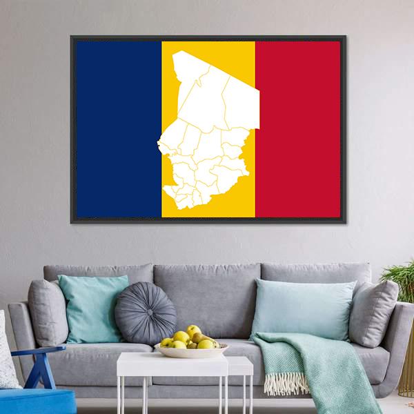 Map In Chad Flag Canvas Wall Art-3 Horizontal-Gallery Wrap-25" x 16"-Tiaracle
