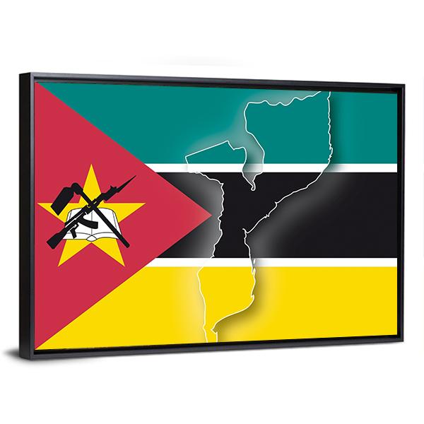 Map In Mozambique Flag Canvas Wall Art-3 Horizontal-Gallery Wrap-25" x 16"-Tiaracle