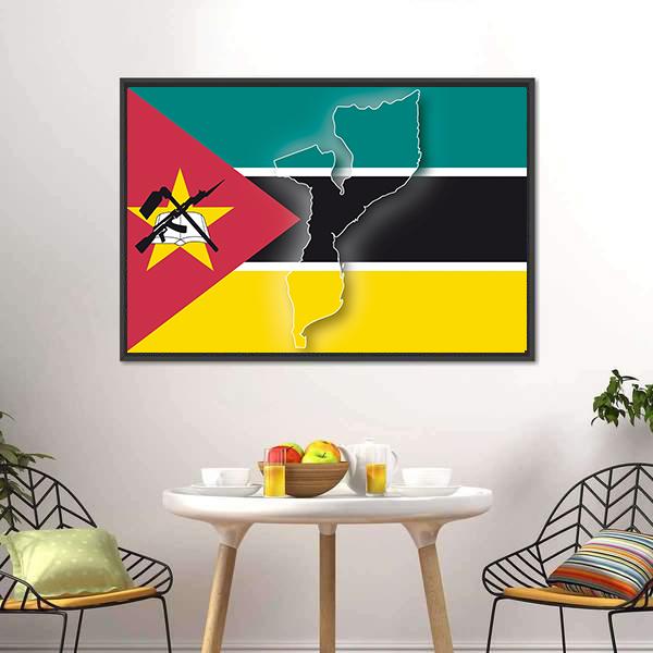 Map In Mozambique Flag Canvas Wall Art-3 Horizontal-Gallery Wrap-25" x 16"-Tiaracle
