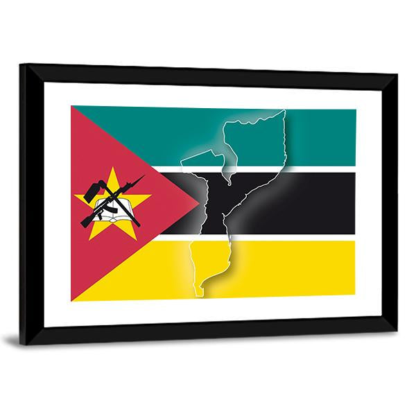 Map In Mozambique Flag Canvas Wall Art-3 Horizontal-Gallery Wrap-25" x 16"-Tiaracle