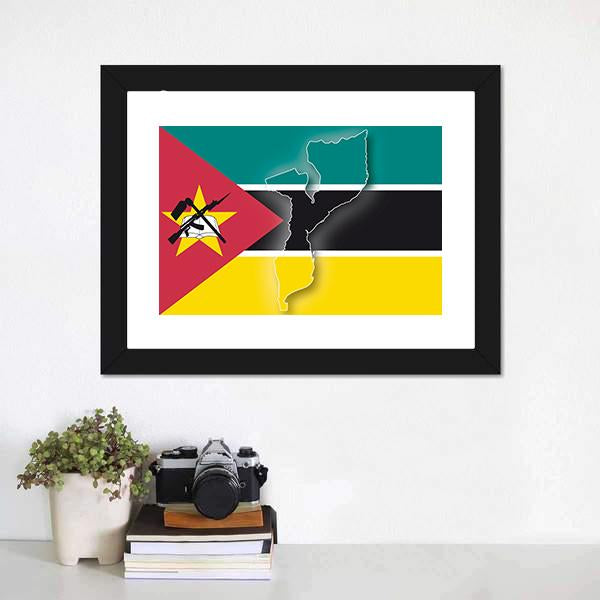 Map In Mozambique Flag Canvas Wall Art-3 Horizontal-Gallery Wrap-25" x 16"-Tiaracle