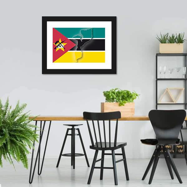 Map In Mozambique Flag Canvas Wall Art-3 Horizontal-Gallery Wrap-25" x 16"-Tiaracle