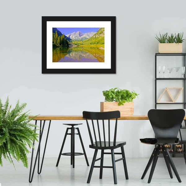 Maroon Bells With Lake Canvas Wall Art-3 Horizontal-Gallery Wrap-25" x 16"-Tiaracle