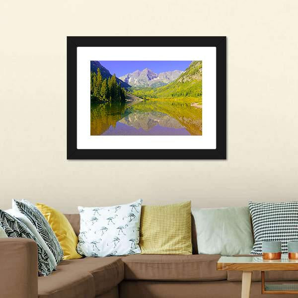 Maroon Bells With Lake Canvas Wall Art-3 Horizontal-Gallery Wrap-25" x 16"-Tiaracle