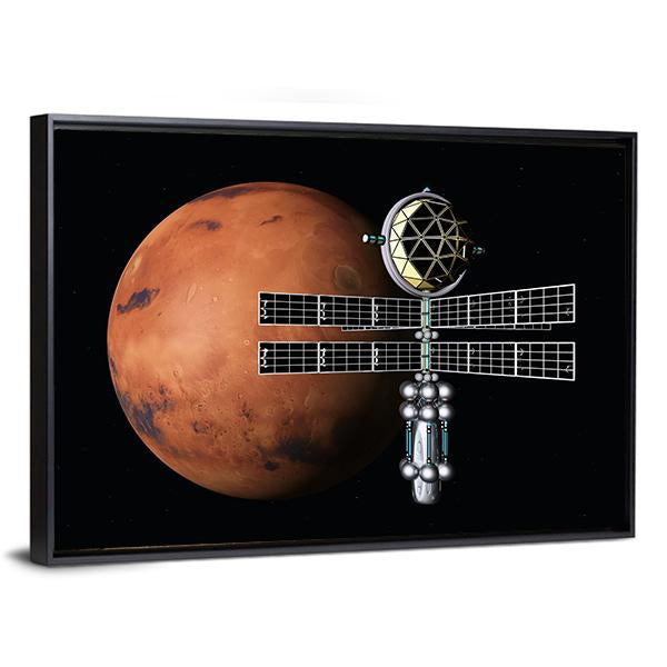 Mars With Space Probe Canvas Wall Art-1 Piece-Floating Frame-24" x 16"-Tiaracle