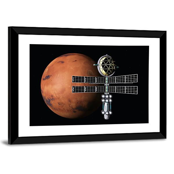 Mars With Space Probe Canvas Wall Art-1 Piece-Framed Print-20" x 16"-Tiaracle