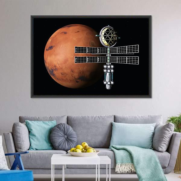 Mars With Space Probe Canvas Wall Art-3 Horizontal-Gallery Wrap-25" x 16"-Tiaracle