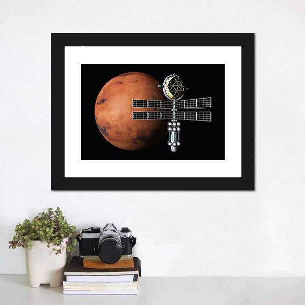 Mars With Space Probe Canvas Wall Art-3 Horizontal-Gallery Wrap-25" x 16"-Tiaracle