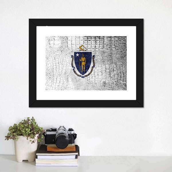 Massachusetts State Flag Canvas Wall Art-1 Piece-Framed Print-20" x 16"-Tiaracle
