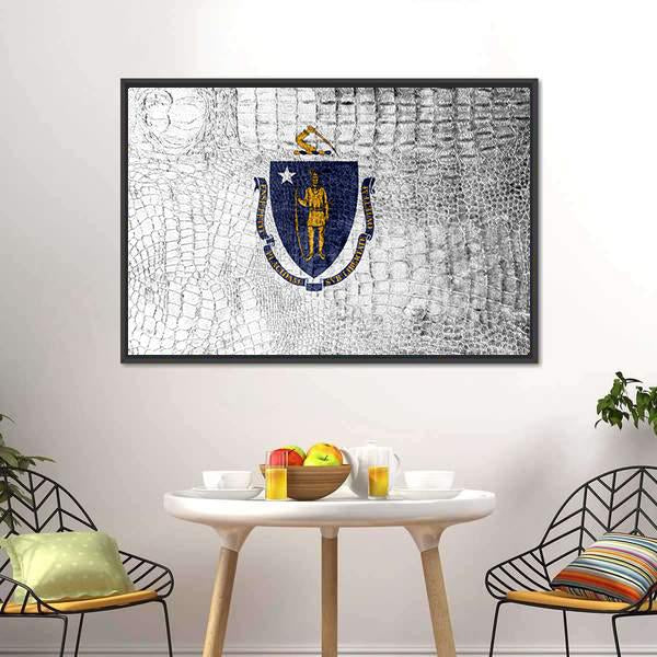 Massachusetts State Flag Canvas Wall Art-3 Horizontal-Gallery Wrap-25" x 16"-Tiaracle