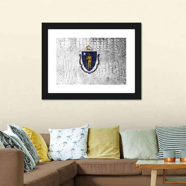 Massachusetts State Flag Canvas Wall Art-3 Horizontal-Gallery Wrap-25" x 16"-Tiaracle