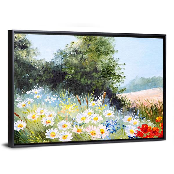 Meadow Of Daisies Canvas Wall Art-1 Piece-Floating Frame-24" x 16"-Tiaracle