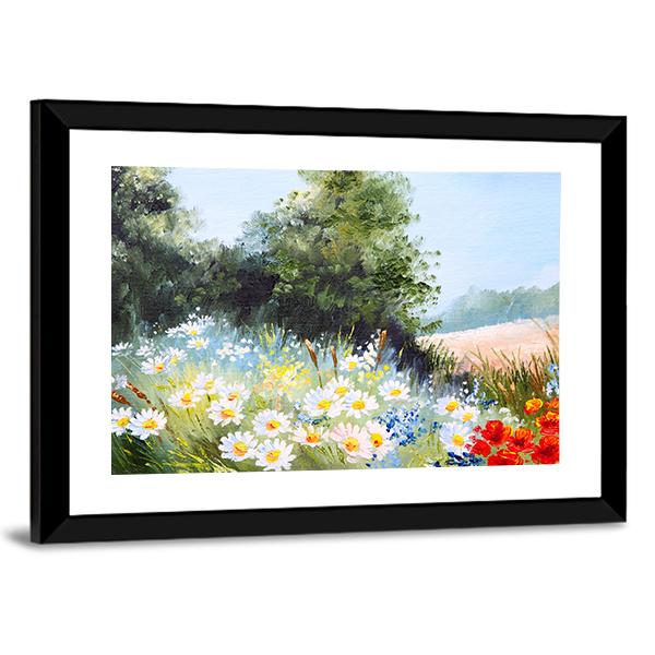 Meadow Of Daisies Canvas Wall Art-1 Piece-Framed Print-20" x 16"-Tiaracle