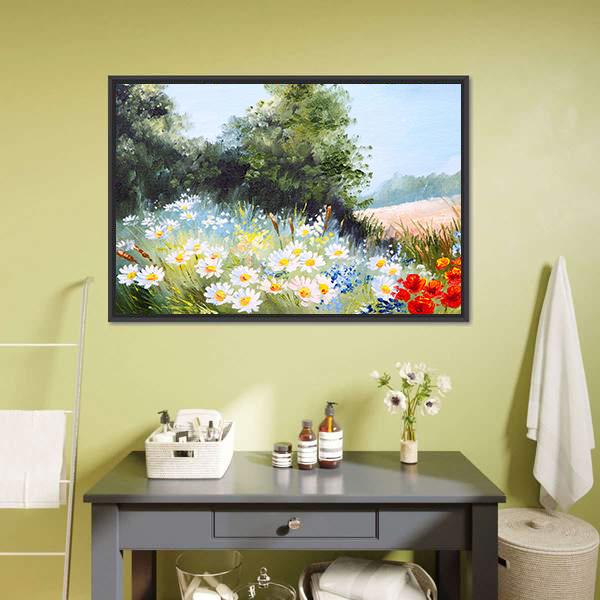 Meadow Of Daisies Canvas Wall Art-3 Horizontal-Gallery Wrap-25" x 16"-Tiaracle