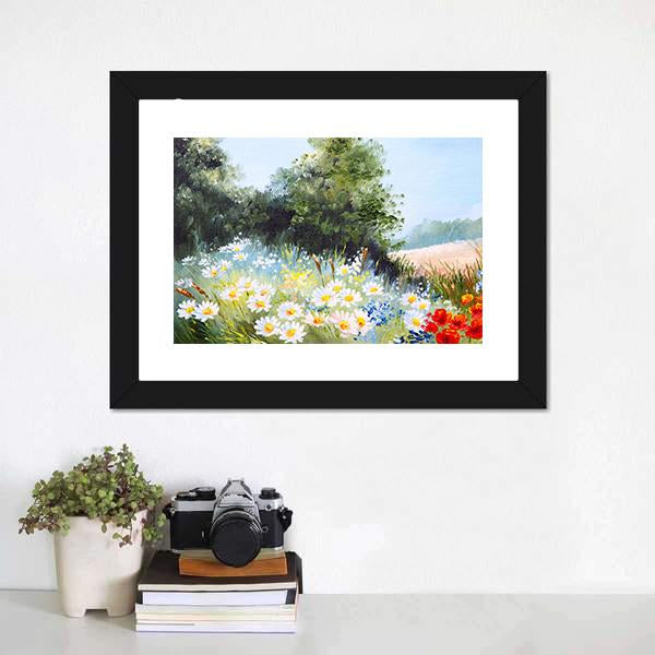 Meadow Of Daisies Canvas Wall Art-3 Horizontal-Gallery Wrap-25" x 16"-Tiaracle