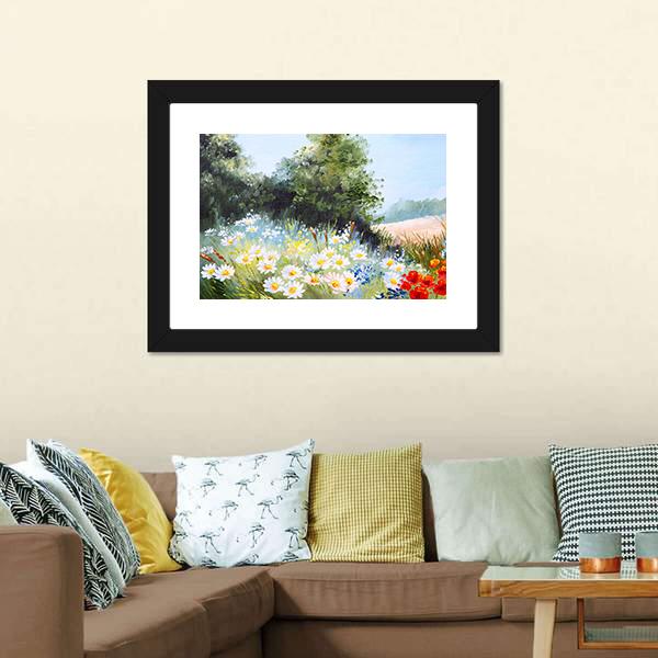 Meadow Of Daisies Canvas Wall Art-3 Horizontal-Gallery Wrap-25" x 16"-Tiaracle