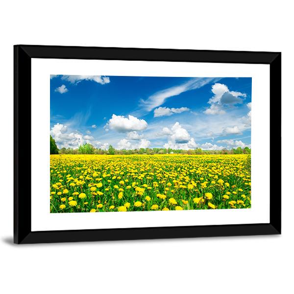 Meadow With Yellow Dandelions Canvas Wall Art-1 Piece-Framed Print-20" x 16"-Tiaracle