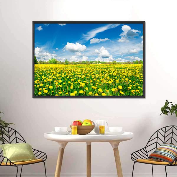 Meadow With Yellow Dandelions Canvas Wall Art-3 Horizontal-Gallery Wrap-25" x 16"-Tiaracle