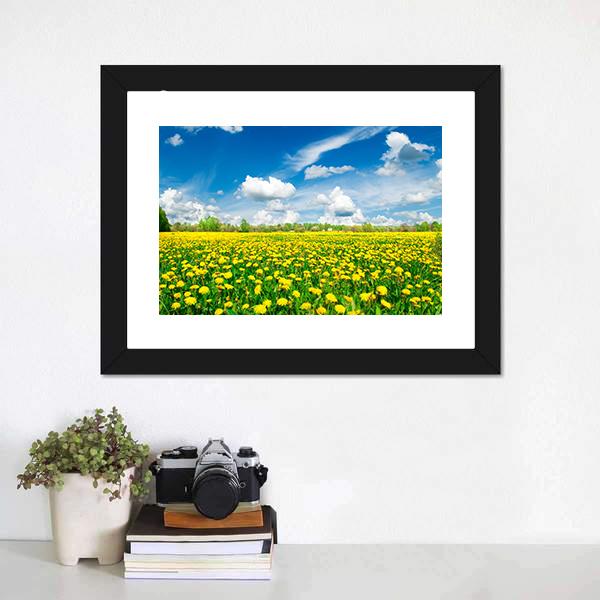 Meadow With Yellow Dandelions Canvas Wall Art-3 Horizontal-Gallery Wrap-25" x 16"-Tiaracle