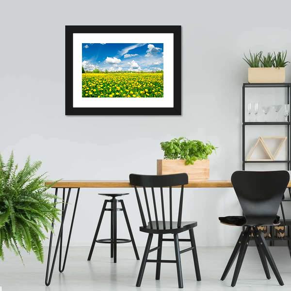 Meadow With Yellow Dandelions Canvas Wall Art-3 Horizontal-Gallery Wrap-25" x 16"-Tiaracle