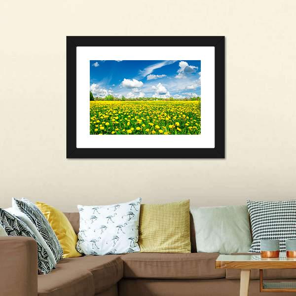 Meadow With Yellow Dandelions Canvas Wall Art-3 Horizontal-Gallery Wrap-25" x 16"-Tiaracle