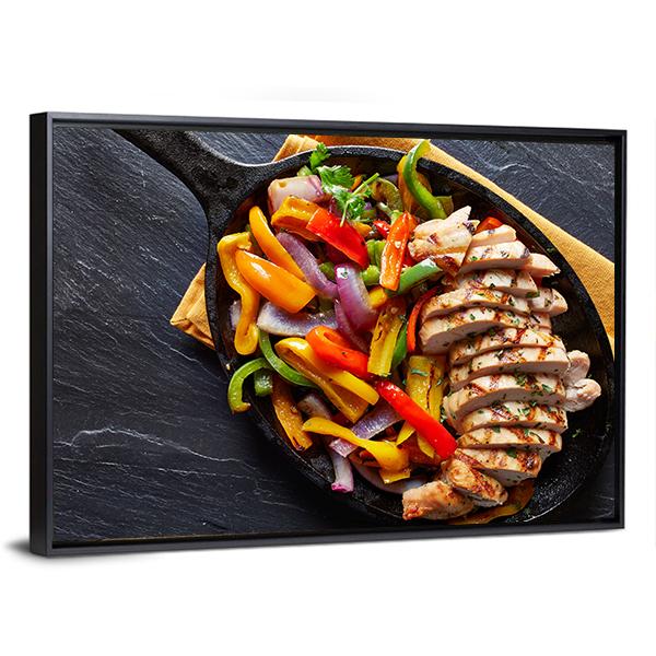 Mexican Grilled Chicken Fajitas Canvas Wall Art-1 Piece-Floating Frame-24" x 16"-Tiaracle