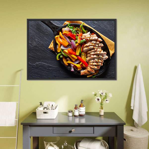 Mexican Grilled Chicken Fajitas Canvas Wall Art-3 Horizontal-Gallery Wrap-25" x 16"-Tiaracle