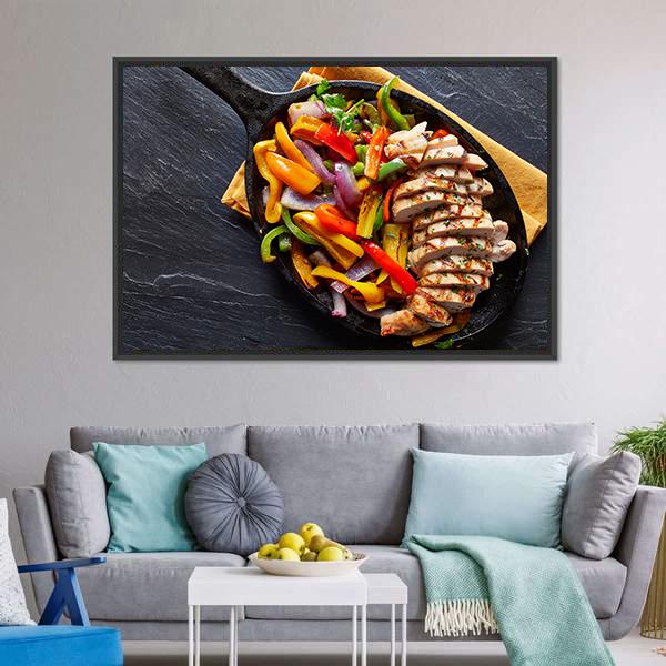 Mexican Grilled Chicken Fajitas Canvas Wall Art-3 Horizontal-Gallery Wrap-25" x 16"-Tiaracle