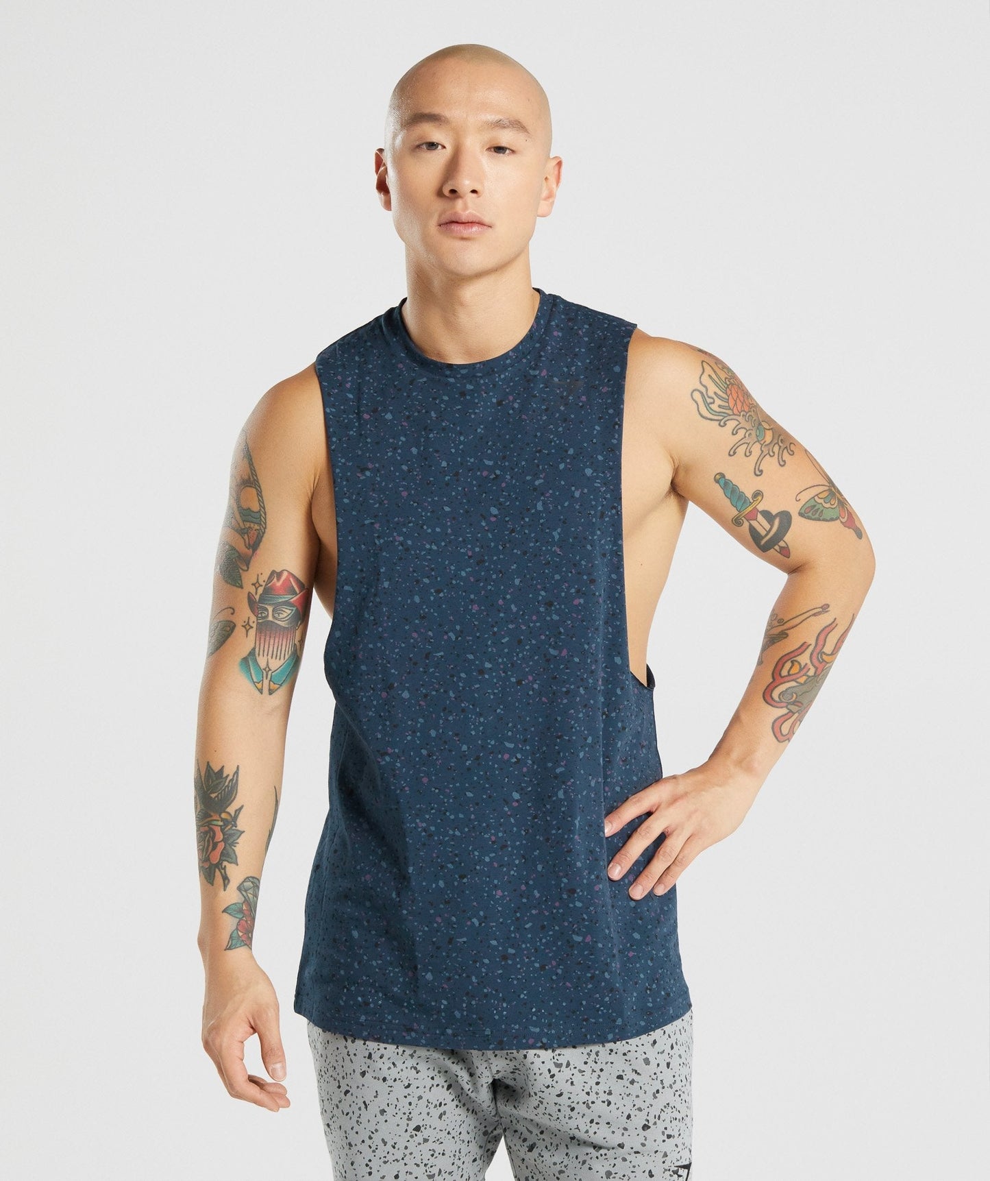 Gymshark Micro Print Drop Arm Tank - Navy