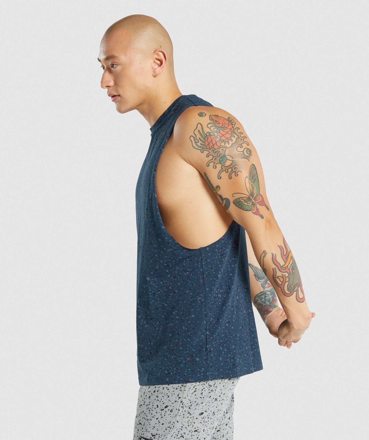 Gymshark Micro Print Drop Arm Tank - Navy