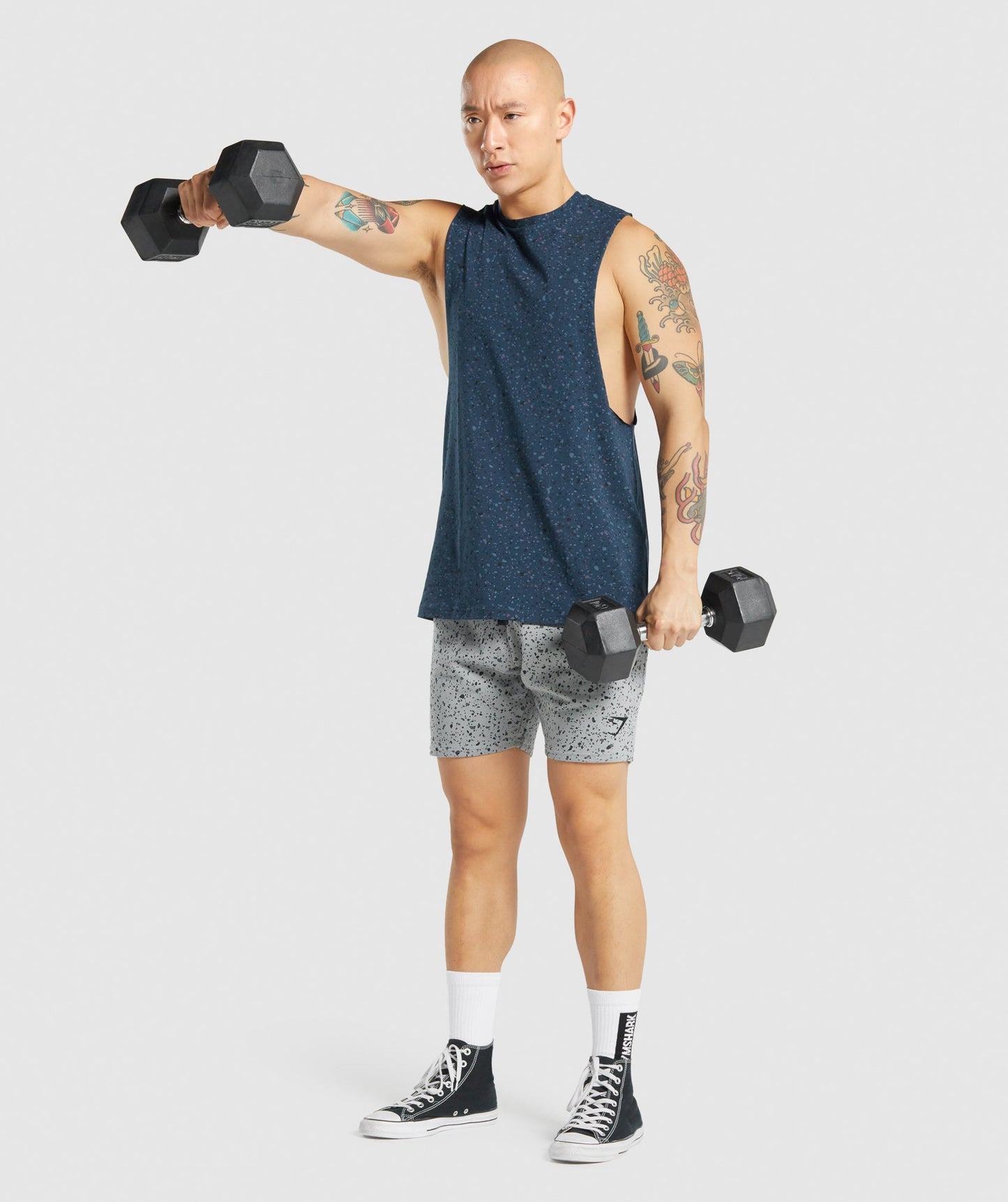 Gymshark Micro Print Drop Arm Tank - Navy